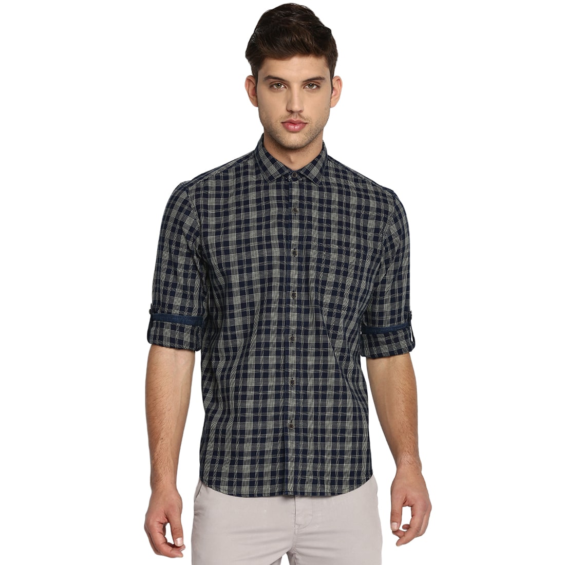 

BASICS Men Blue Checked Slim Fit Casual Shirt