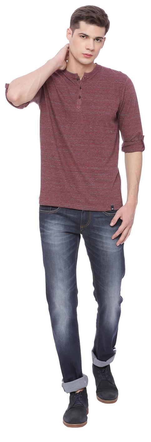 

BASICS Men Maroon Slim fit Cotton Blend Henley neck T-Shirt - Pack Of 1