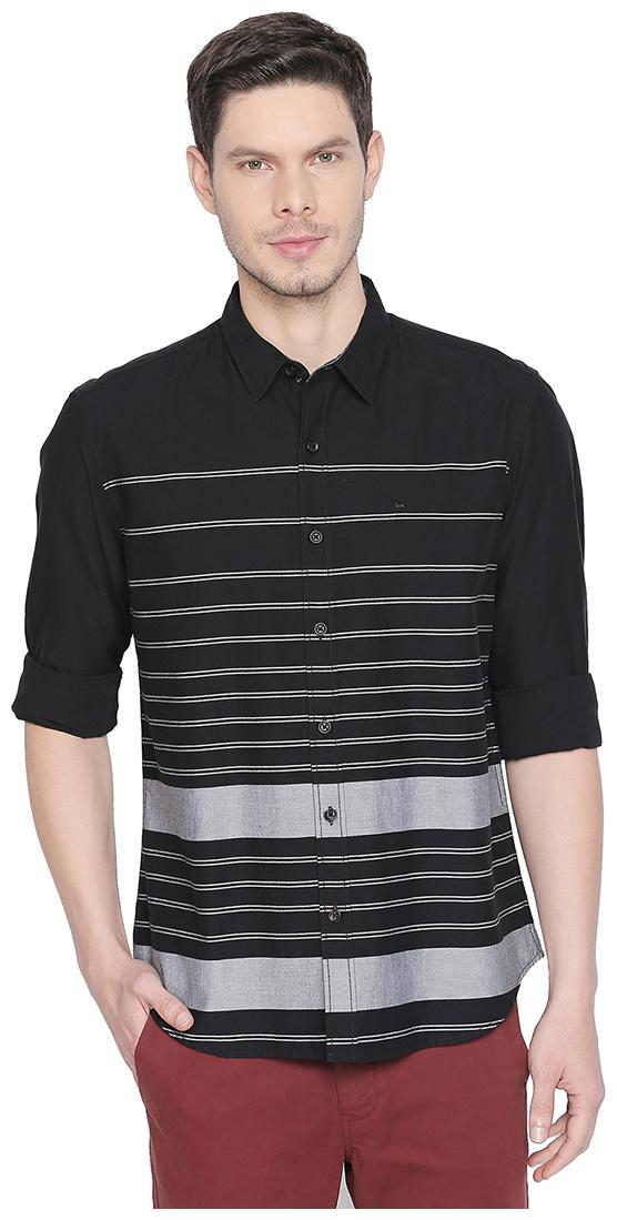 

BASICS Men Black Pinstrips Slim Fit Casual Shirt