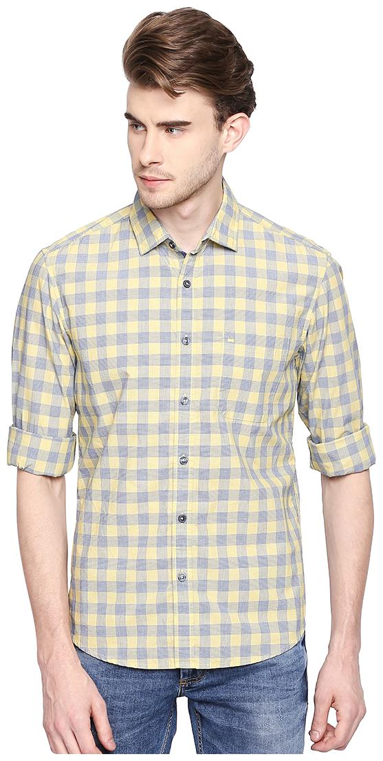 

BASICS Men Yellow Checked Slim Fit Casual Shirt