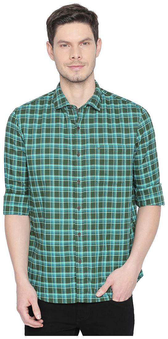 

BASICS Men Green Checked Slim Fit Casual Shirt