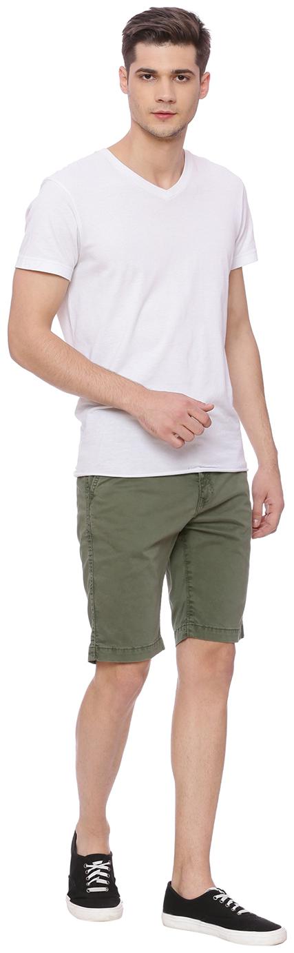 

BASICS CASUAL PLAIN DARK GREEN COTTON ELASTANE COMFORT SHORTS