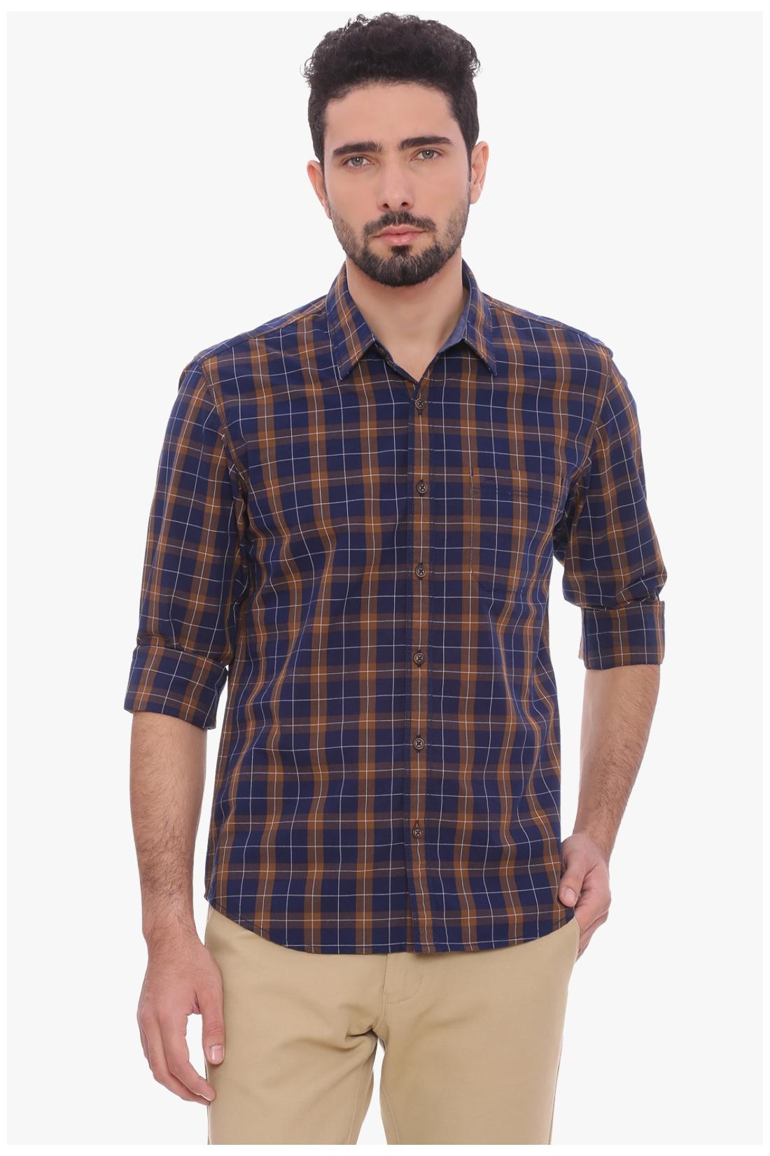 

BASICS Men Brown Checked Slim Fit Casual Shirt