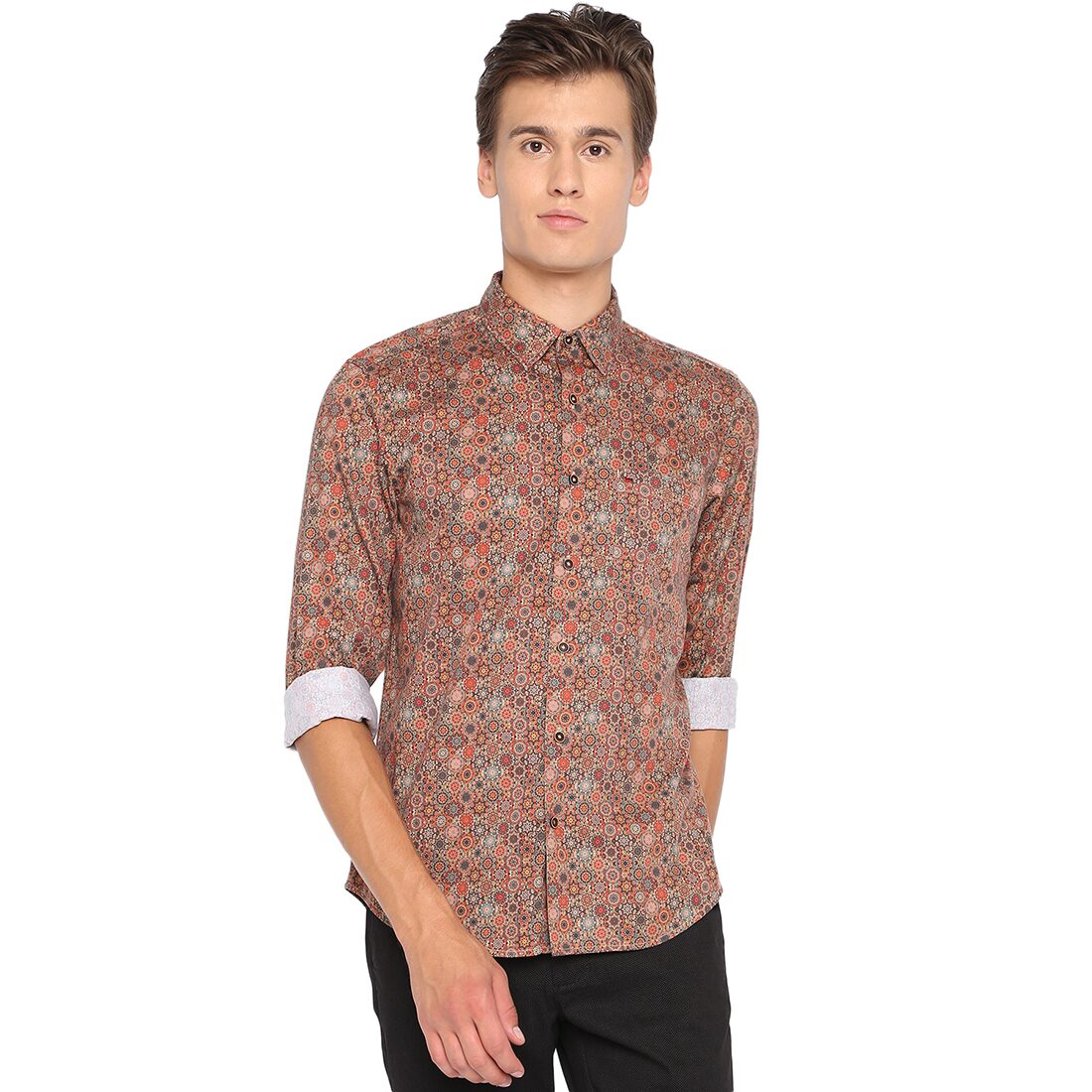 

BASICS Men Brown Printed Slim Fit Casual Shirt
