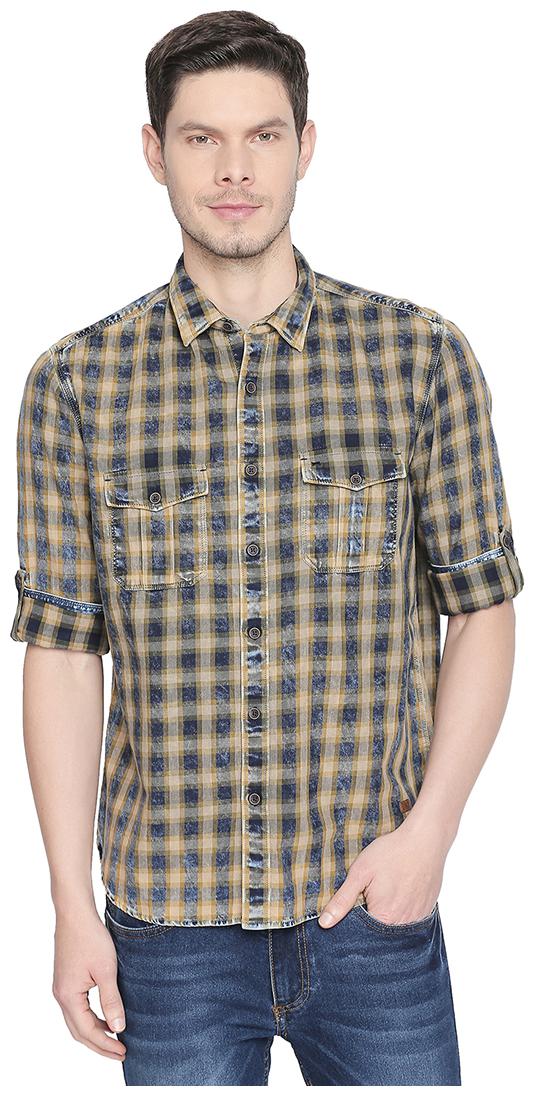 

BASICS Men Green Checked Slim Fit Casual Shirt