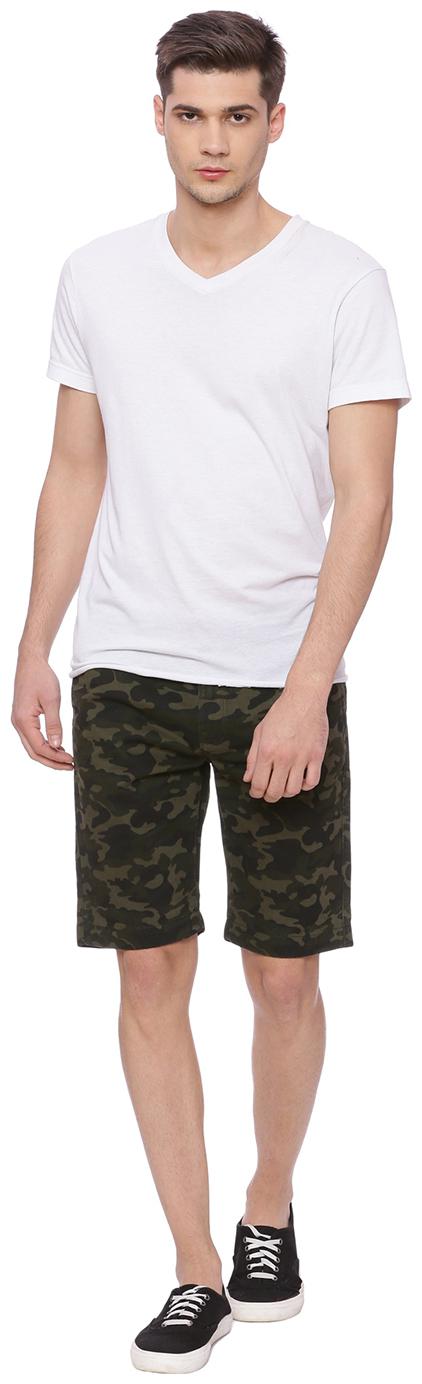 

BASICS CASUAL PRINTED OLIVE 100 COTTON COMFORT SHORTS