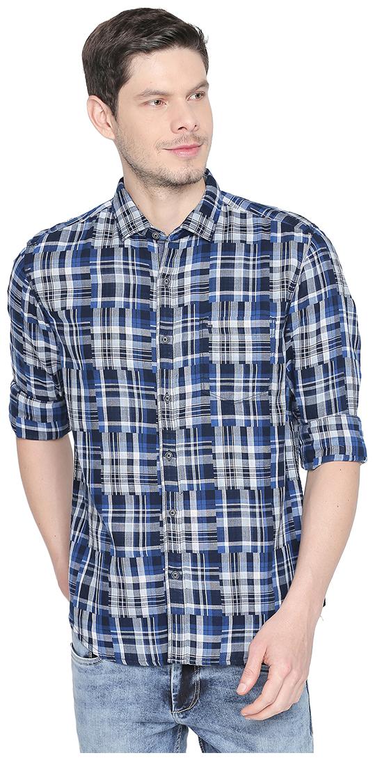 

BASICS Men Blue Checked Slim Fit Casual Shirt