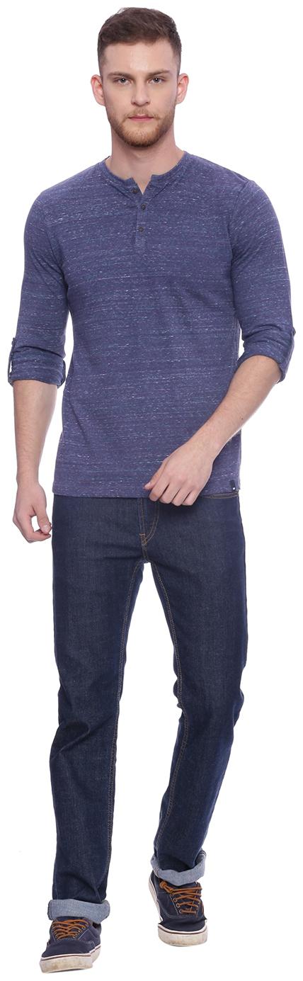 

BASICS Men Blue Slim fit Cotton Blend Henley neck T-Shirt - Pack Of 1