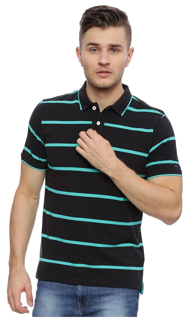 

BASICS CASUAL STRIPED DARK GREY 100 COTTON MUSCLE T SHIRT