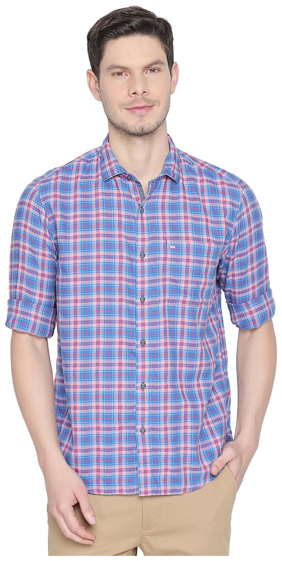 

BASICS Men Pink Blue Checked Slim Fit Casual Shirt
