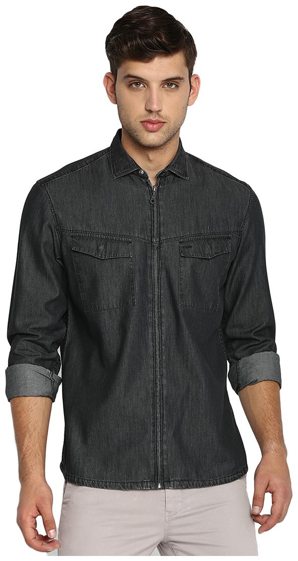 

BASICS Men Black Solid Slim Fit Casual Shirt