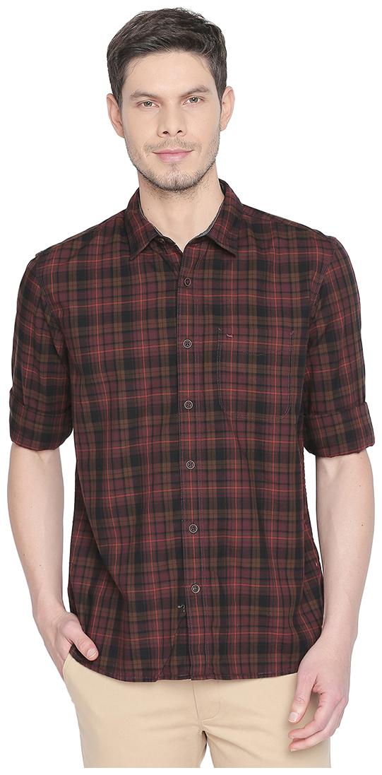

BASICS Men Brown Checked Slim Fit Casual Shirt