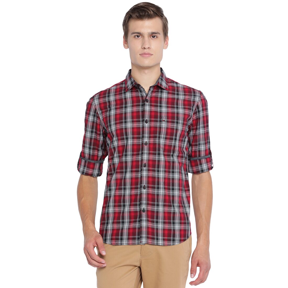 

BASICS Men Red Checked Slim Fit Casual Shirt