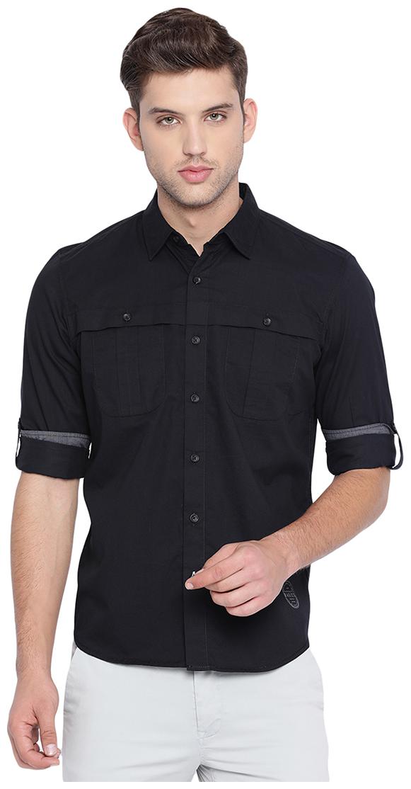 

BASICS Men Black Solid Slim Fit Casual Shirt