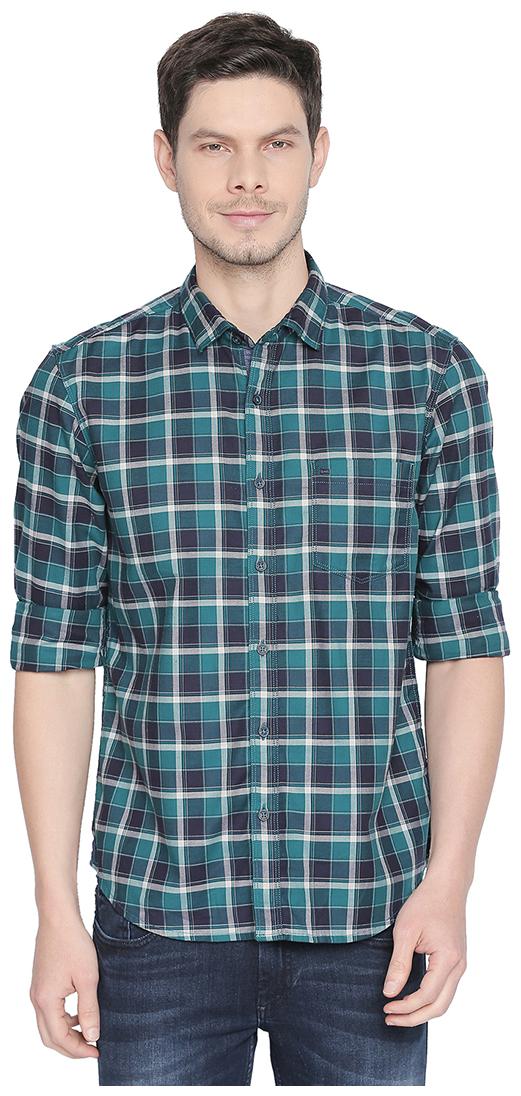

BASICS Men Green Checked Slim Fit Casual Shirt