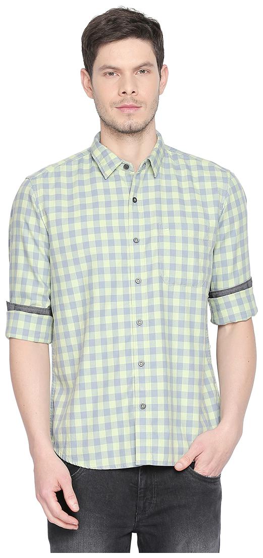 

BASICS Men Green Checked Slim Fit Casual Shirt
