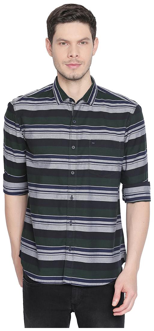 

BASICS Men Green Pinstrips Slim Fit Casual Shirt