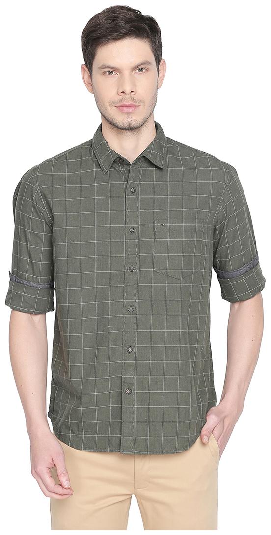 

BASICS Men Green Checked Slim Fit Casual Shirt