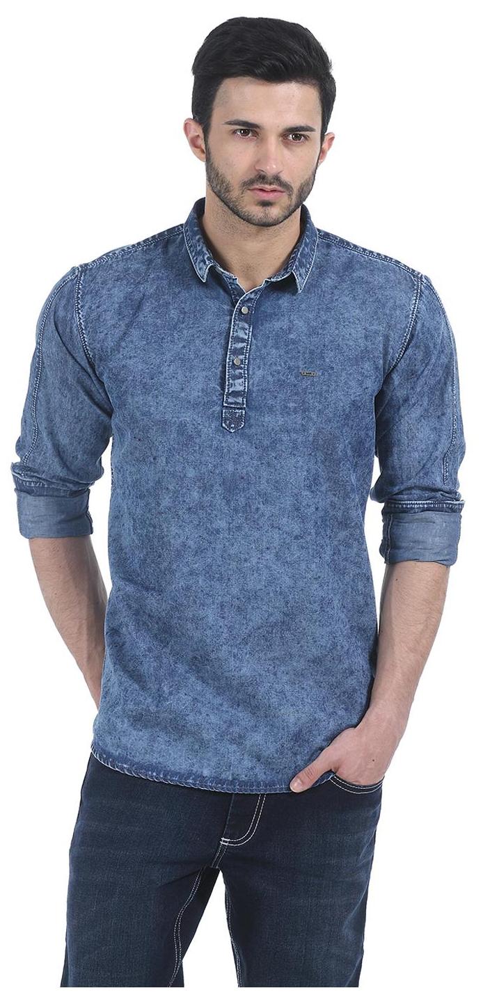 

Basics CASUAL PLAIN BLUE 100 COTTON SLIM SHIRT