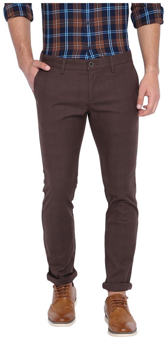 

BASICS Men Brown Checked Skinny fit Regular trousers