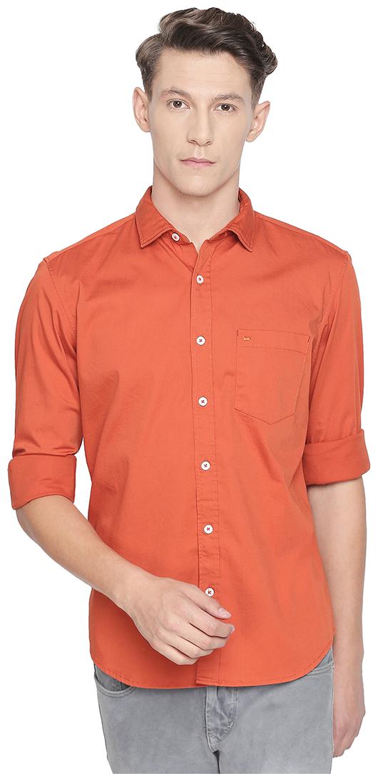 

BASICS Men Orange Solid Slim Fit Casual Shirt