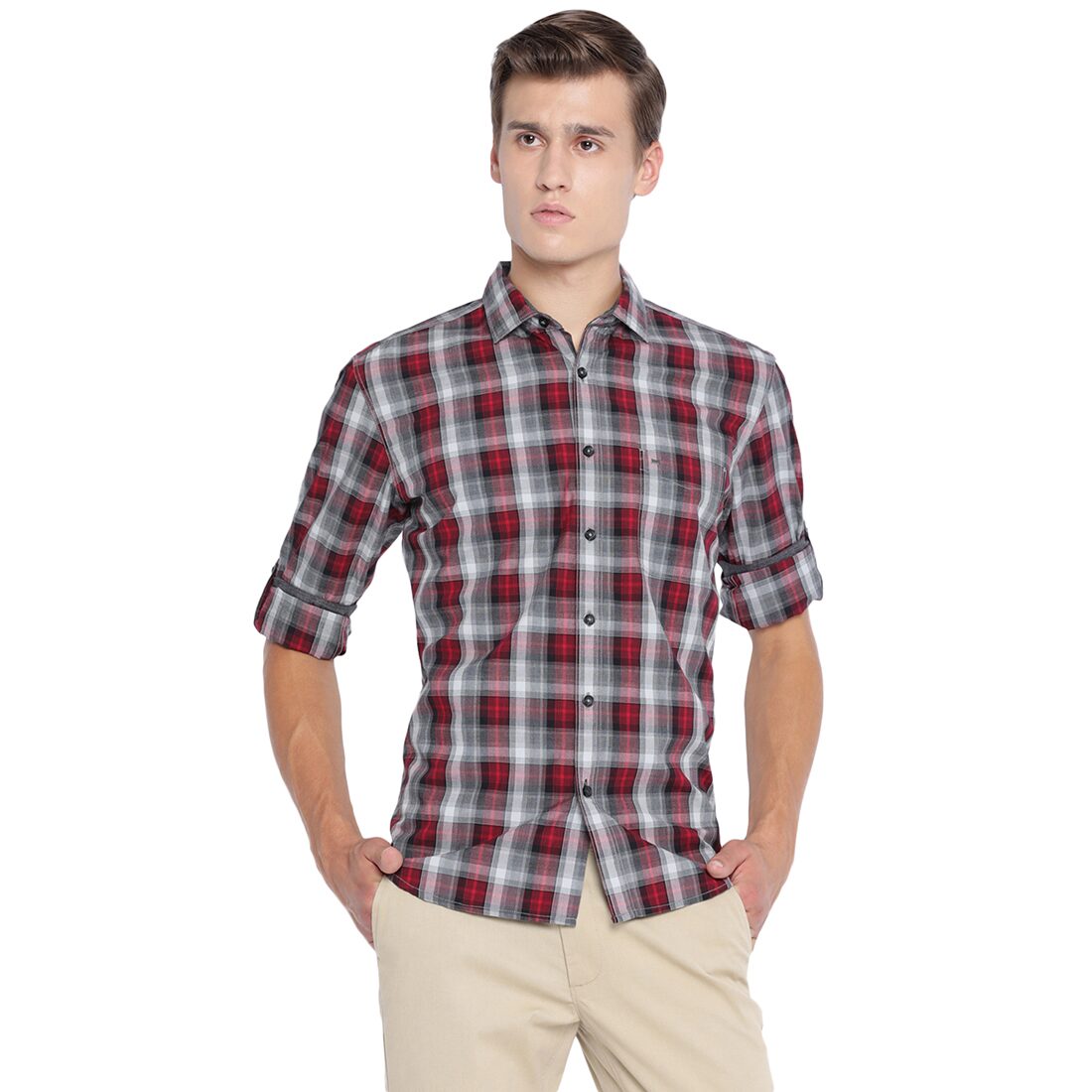 

BASICS Men Red Checked Slim Fit Casual Shirt