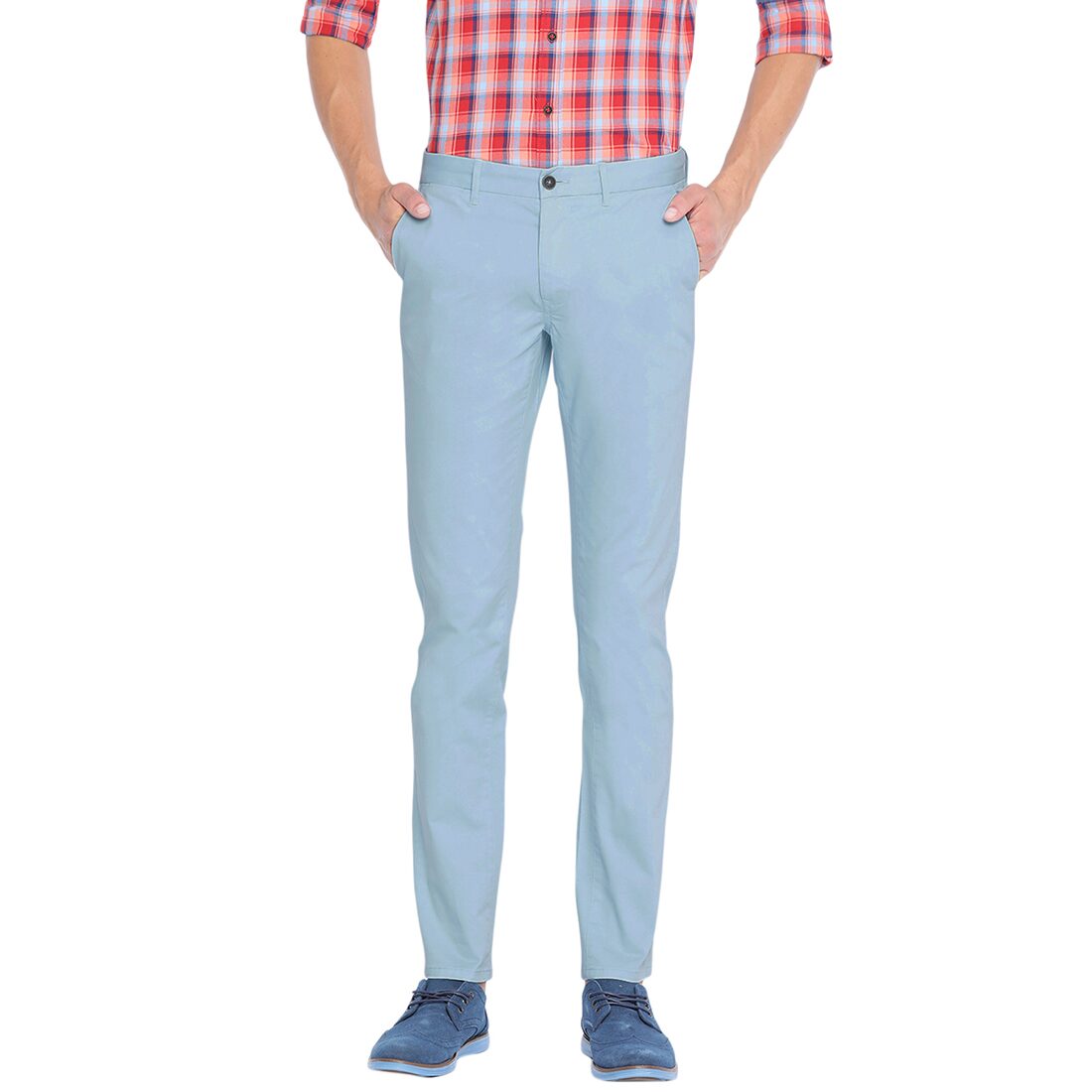 

BASICS Men Blue Solid Tapered fit Regular trousers
