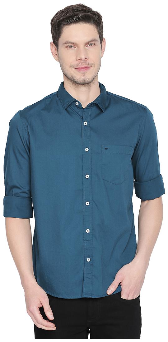 

BASICS CASUAL Cotton Blend Regular Shirt Turquoise