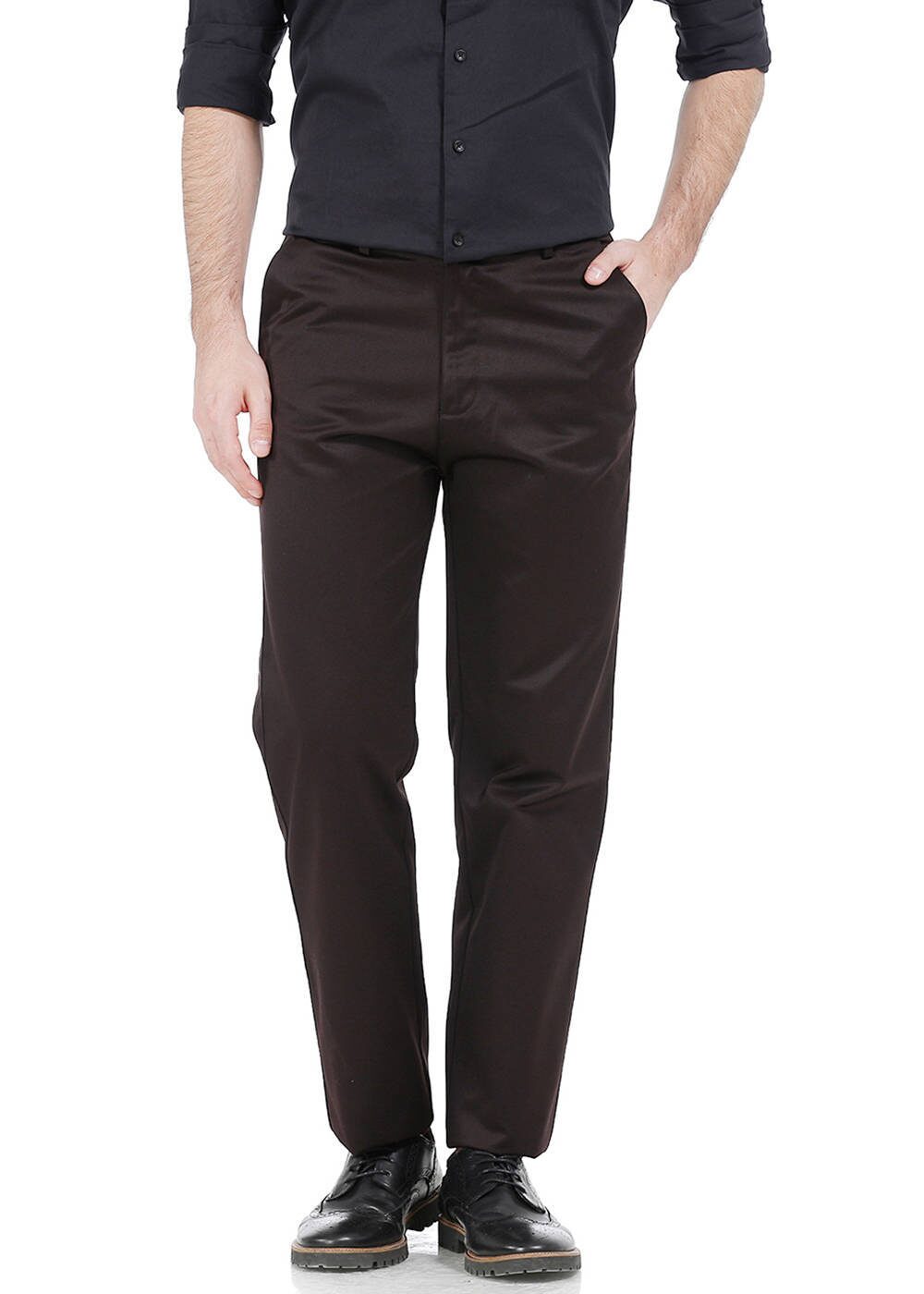 

BASICS Men Brown Solid Regular fit Regular trousers