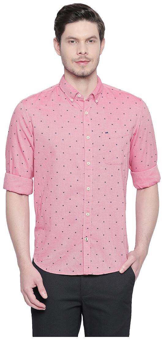 

BASICS Men Pink Printed Slim Fit Casual Shirt