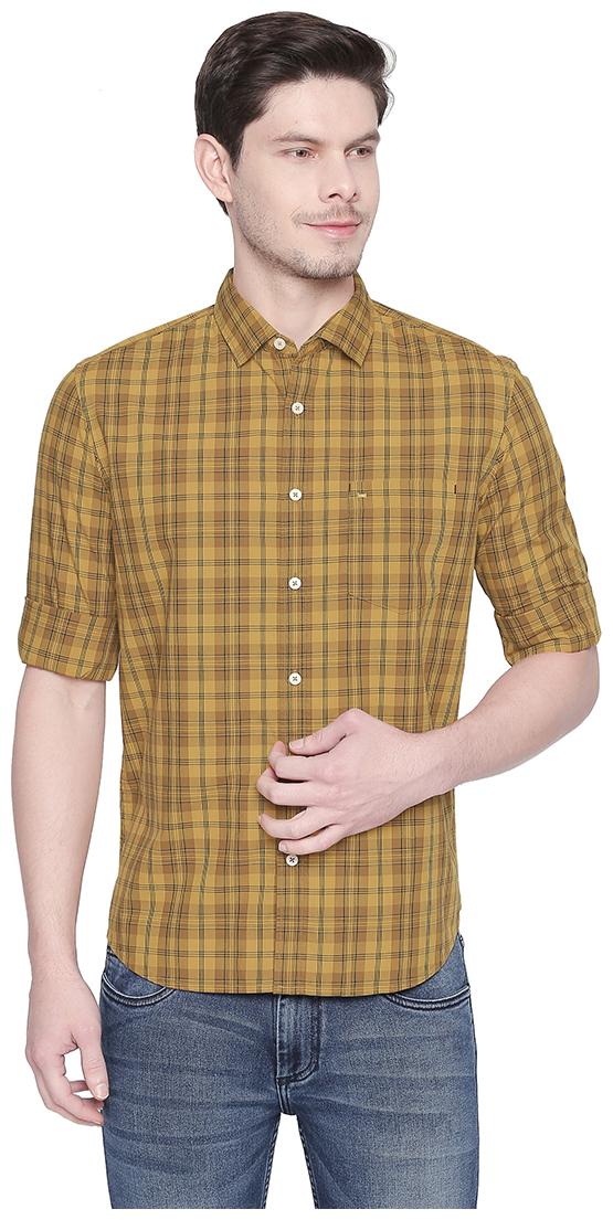 

BASICS Men Yellow Checked Slim Fit Casual Shirt