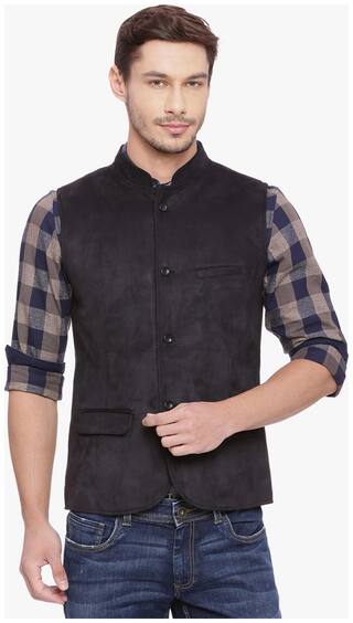 BASICS Men Black Solid Slim Fit Ethnic Jacket