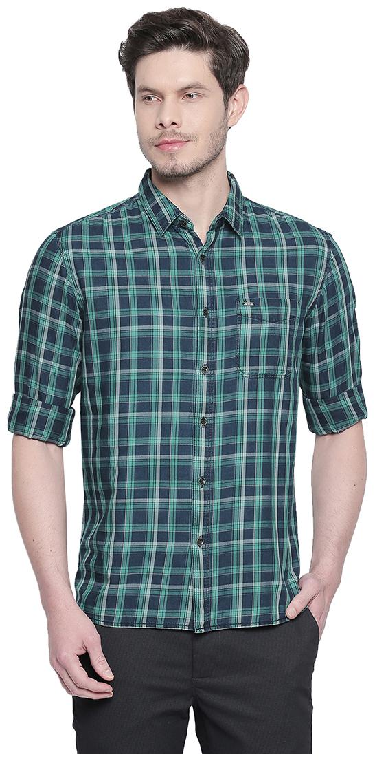 

BASICS Men Green Checked Slim Fit Casual Shirt