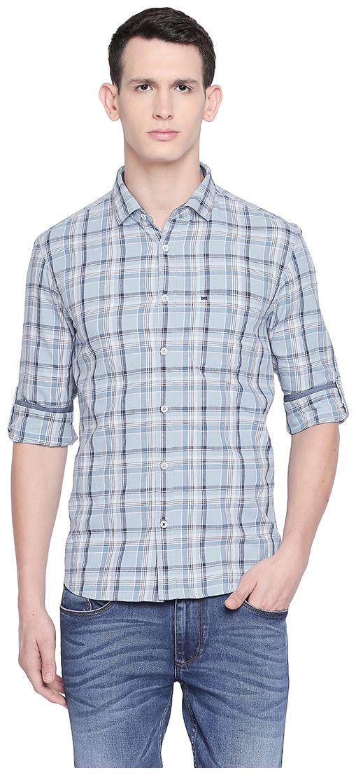 

BASICS Men Blue Checked Slim Fit Casual Shirt