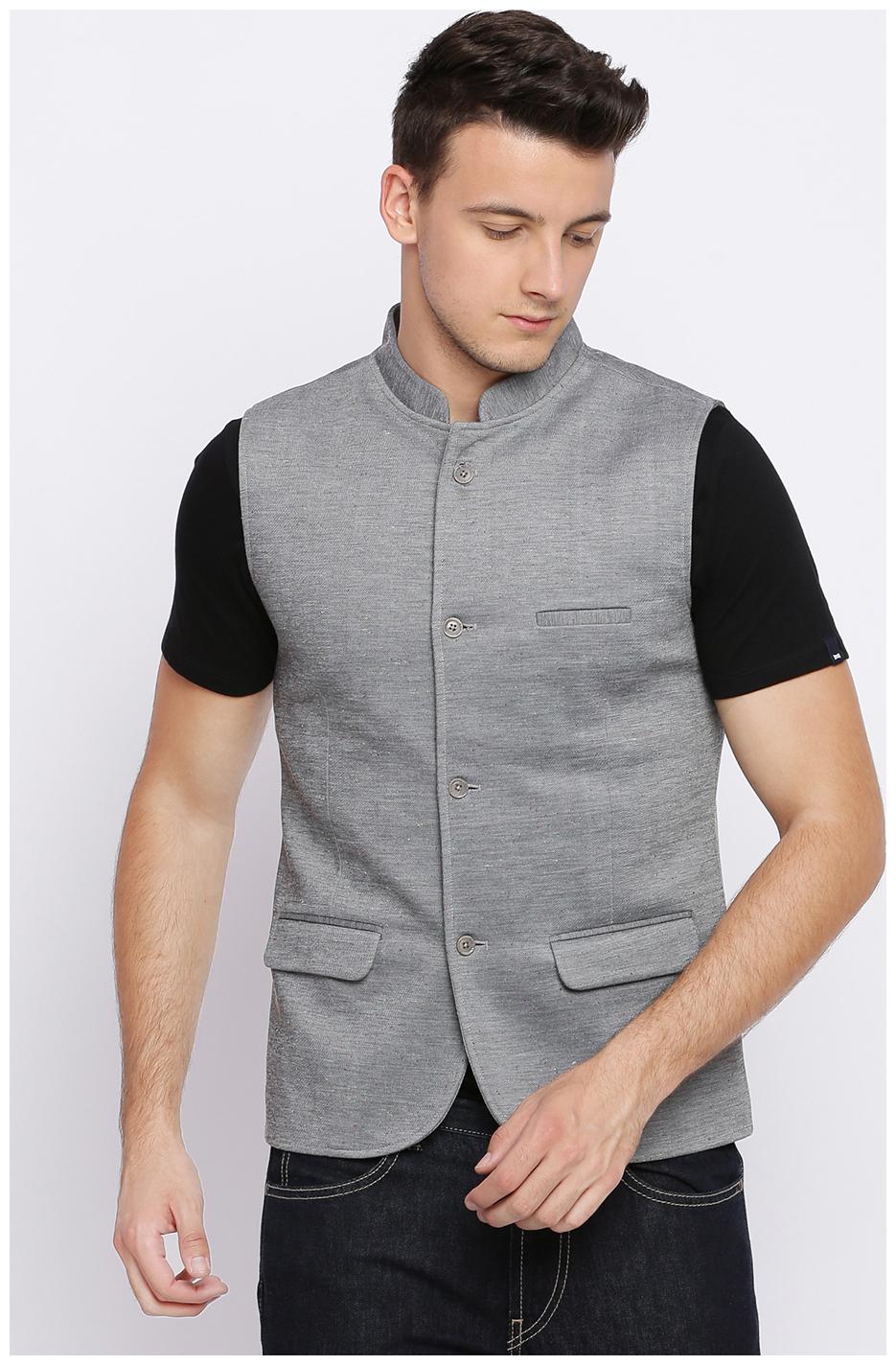 Buy BASICS Men Grey Solid Slim Fit Ethnic Jacket Online at Low Prices