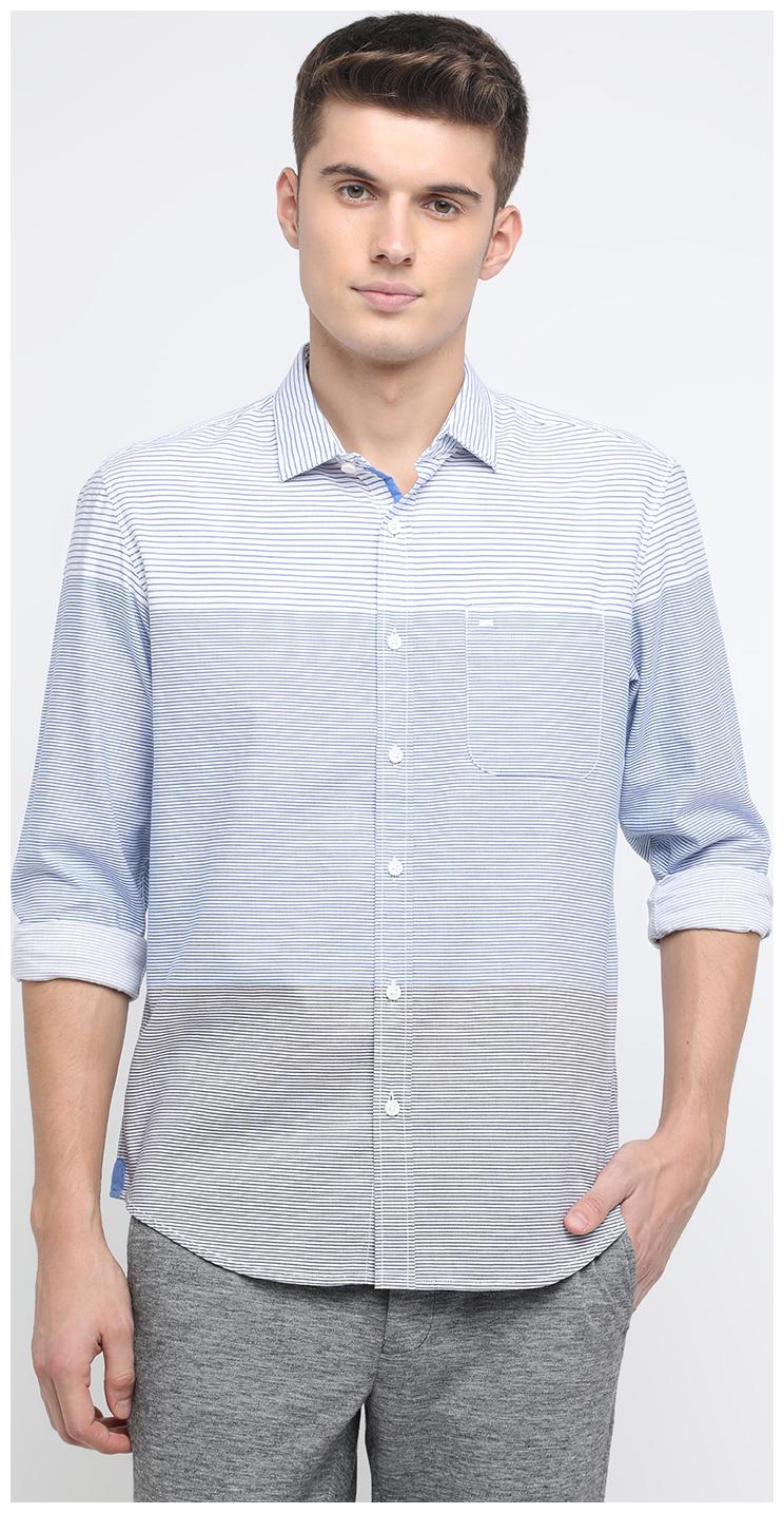 

BASICS Men Blue Pinstrips Slim Fit Casual Shirt