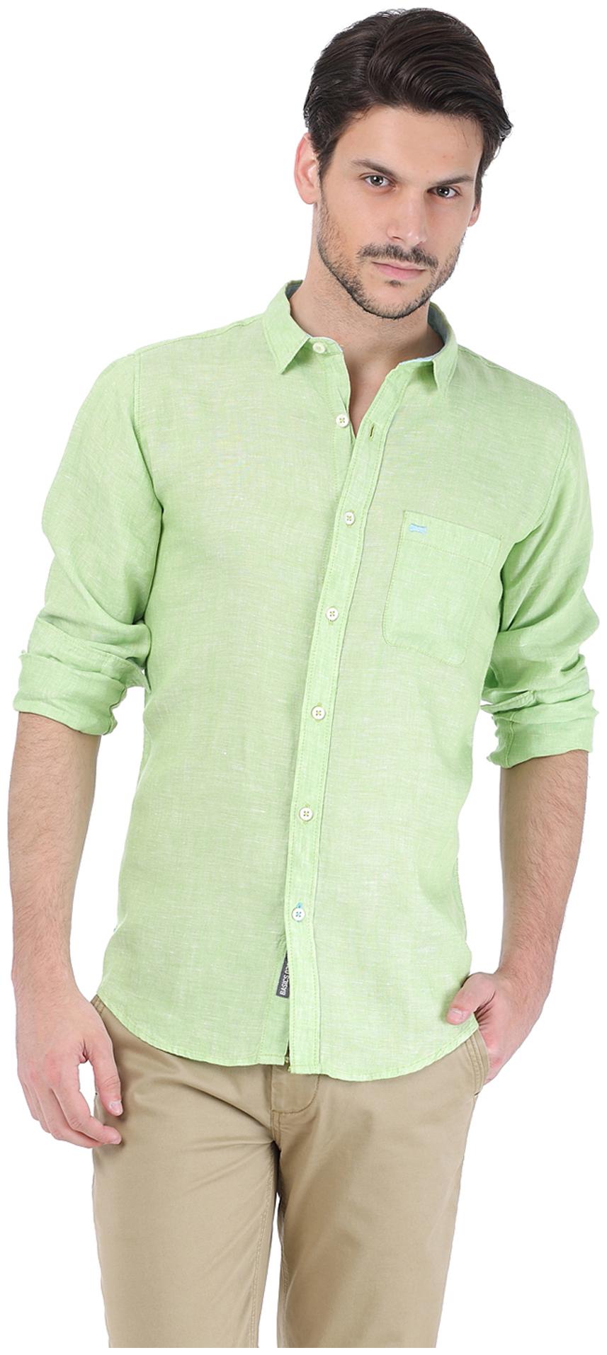 

BASICS Men Green Solid Slim Fit Casual Shirt