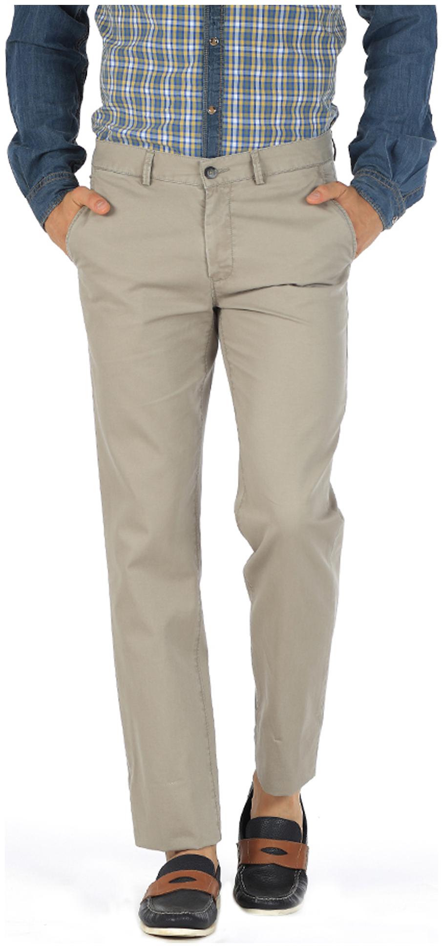 

Basics Grey Striped Cotton Narrow Fit Casual Trouser