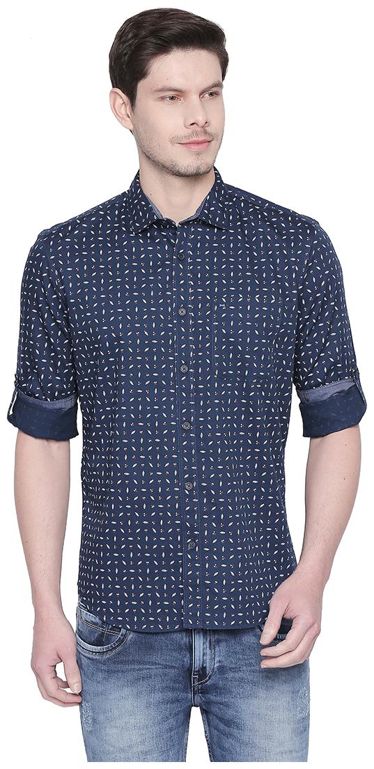 

BASICS Men Blue Polka Dots Slim Fit Casual Shirt