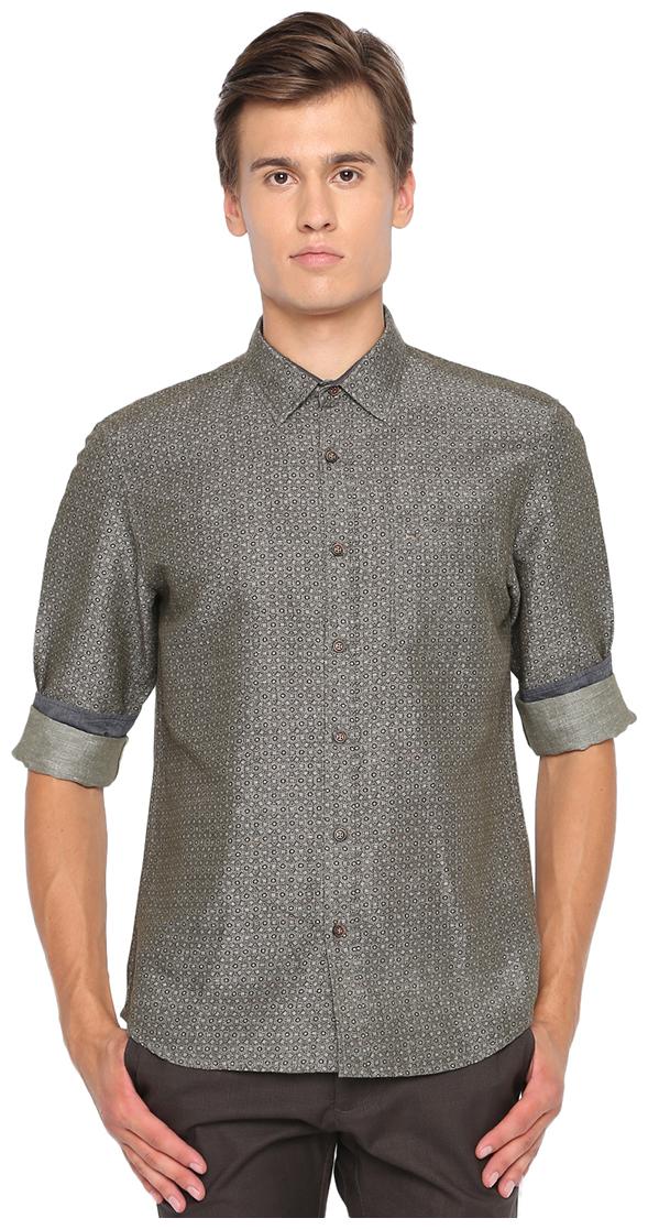 

BASICS Men Grey Printed Slim Fit Casual Shirt