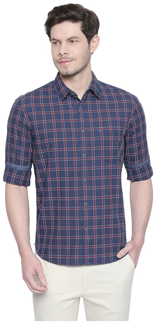 

BASICS Men Blue Checked Slim Fit Casual Shirt