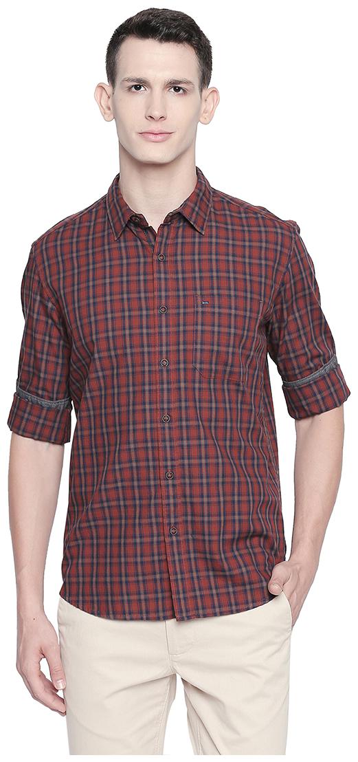 

BASICS Men Brown Checked Slim Fit Casual Shirt