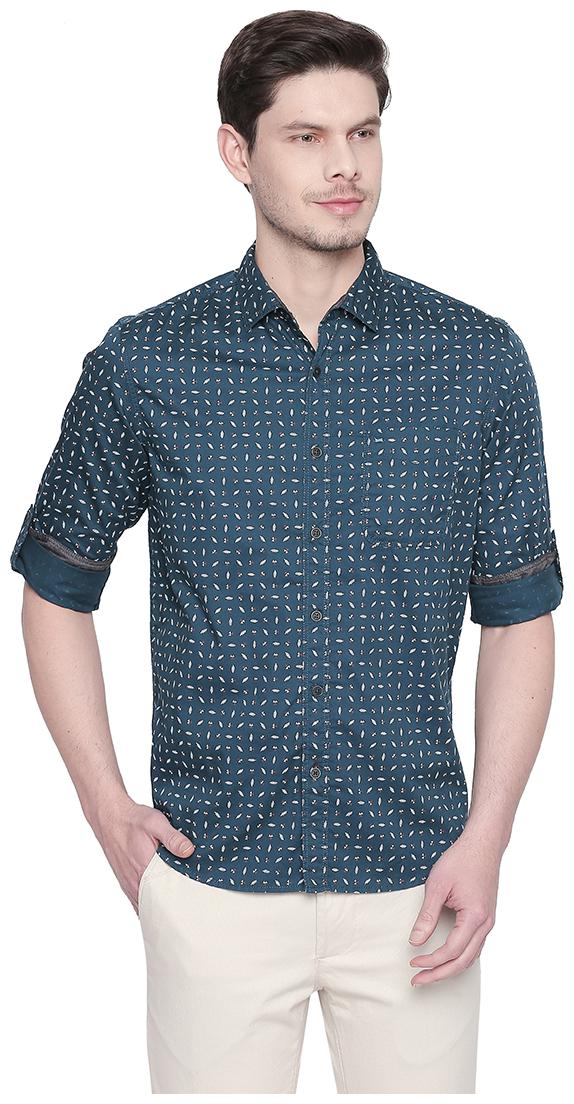 

BASICS Men Green Polka Dots Slim Fit Casual Shirt
