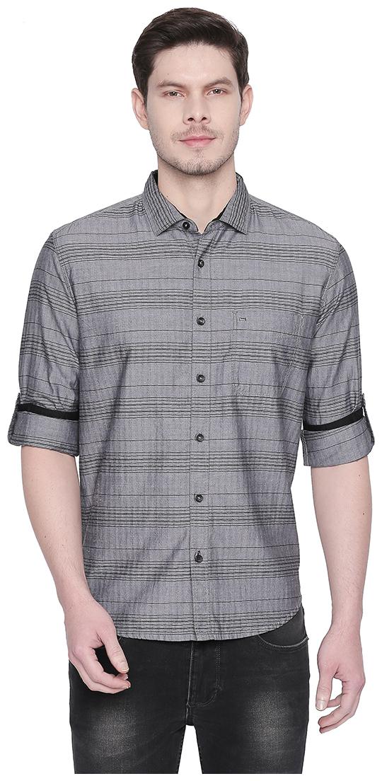 

BASICS Men Black Pinstrips Slim Fit Casual Shirt