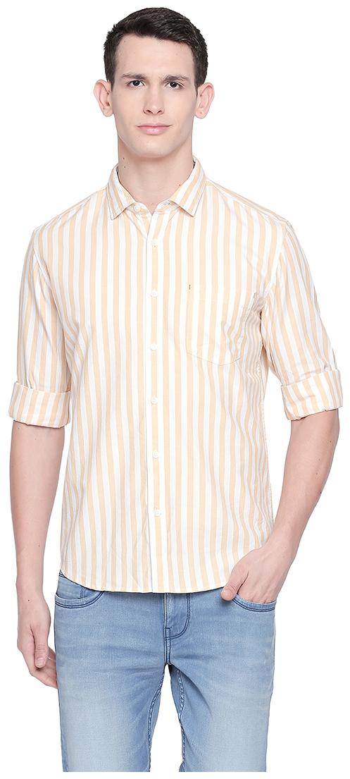 

BASICS Men Yellow Vertical Stripes Slim Fit Casual Shirt