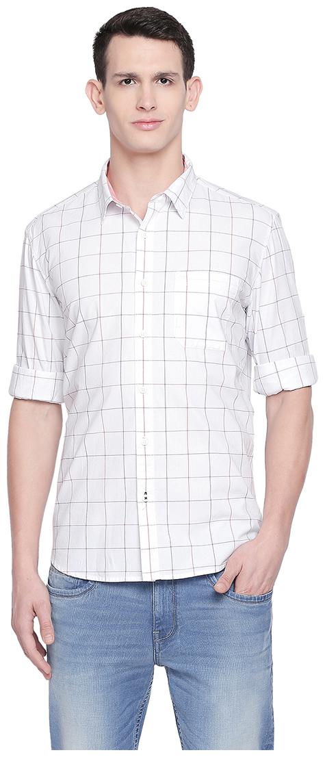 

BASICS Men White Checked Slim Fit Casual Shirt