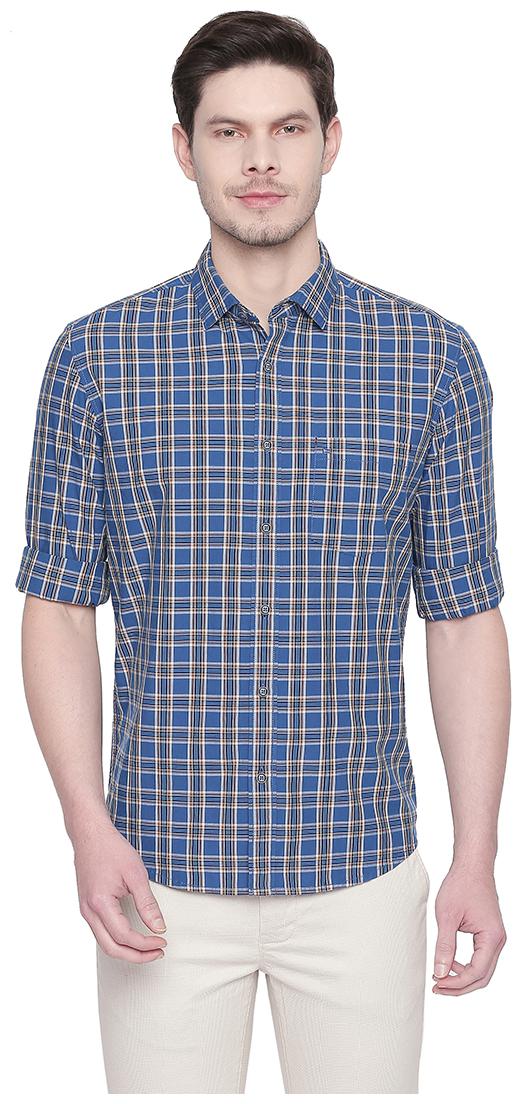 

BASICS Men Blue Checked Slim Fit Casual Shirt