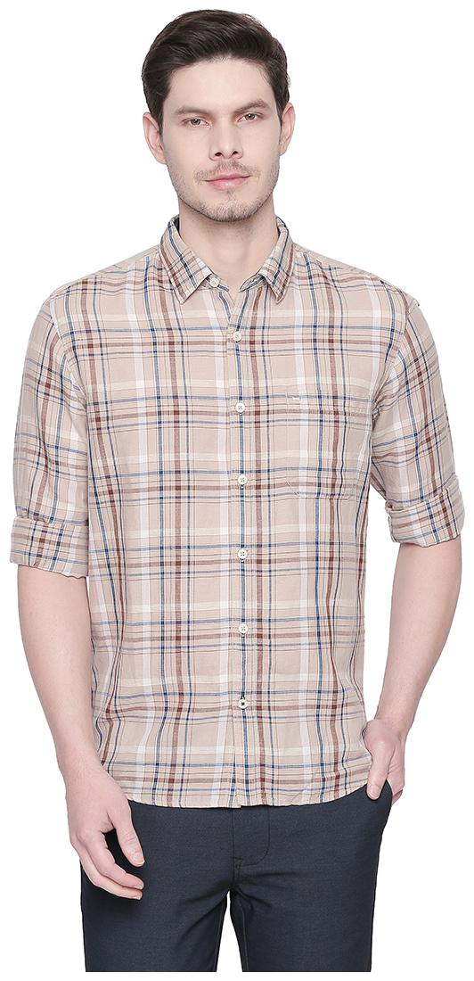 

BASICS Men Beige Checked Slim Fit Casual Shirt