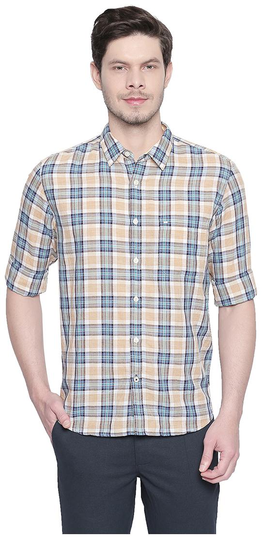 

BASICS Men Yellow Checked Slim Fit Casual Shirt