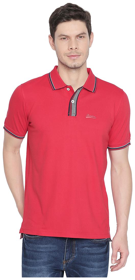 

BASICS Men Red Slim fit Cotton Lycra Polo collar T-Shirt - Pack Of 1